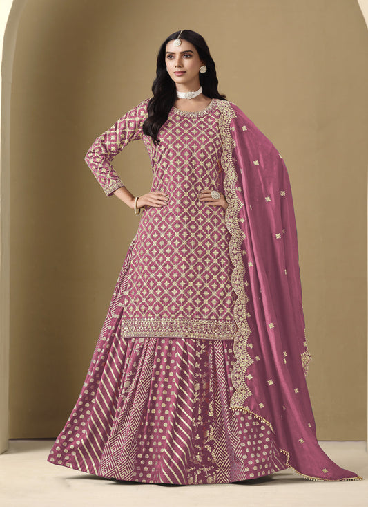 pink art silk embroidered readymade lehenga kameez