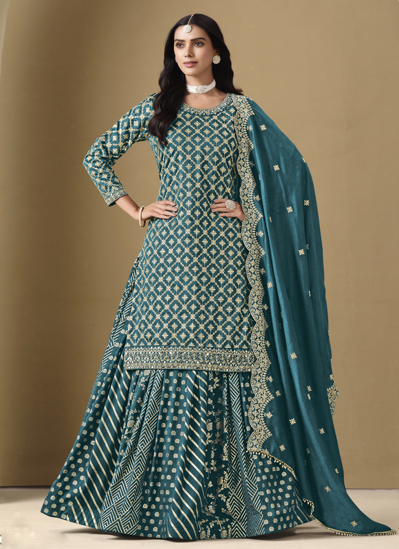 morpich art silk embroidered readymade lehenga kameez