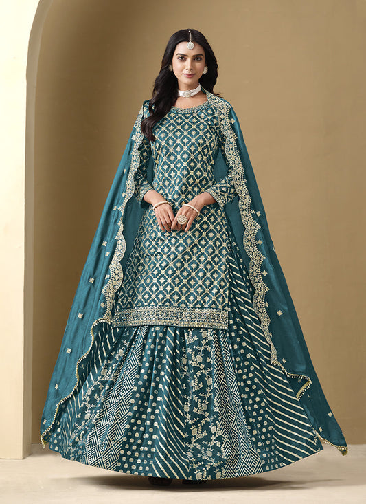 morpich art silk embroidered readymade lehenga kameez