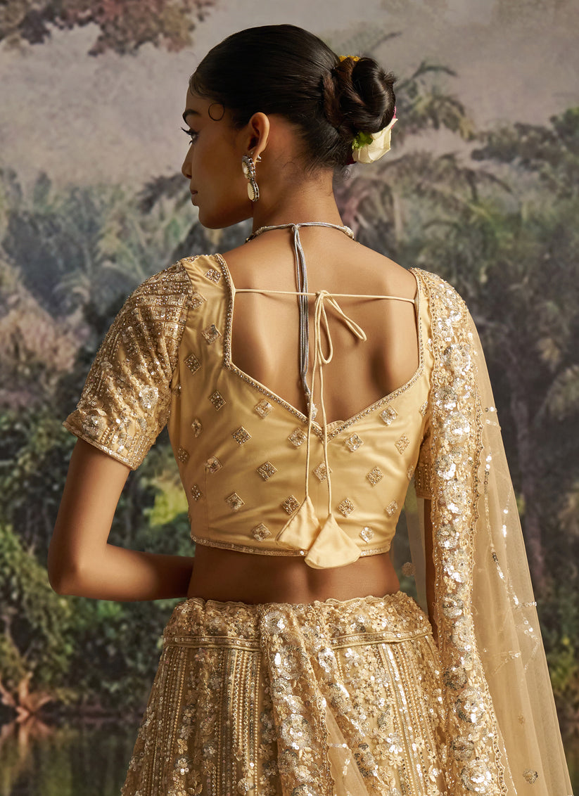Amazing Beige Soft Embroidered Net Designer Wedding Lehenga Choli Set