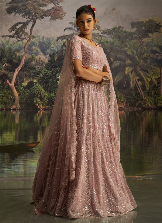 Adorable Blush Pink Soft Embroidered Net Designer Wedding Lehenga Choli Set
