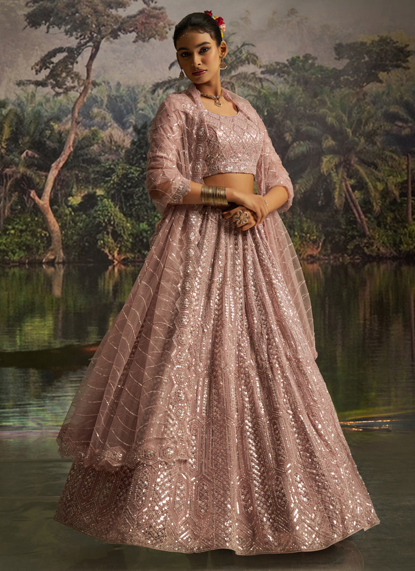 Adorable Blush Pink Soft Embroidered Net Designer Wedding Lehenga Choli Set