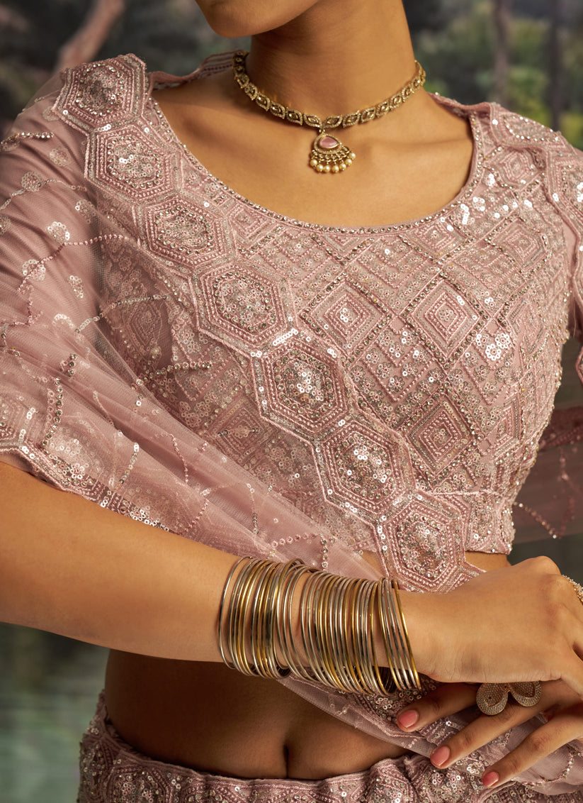 Adorable Blush Pink Soft Embroidered Net Designer Wedding Lehenga Choli Set