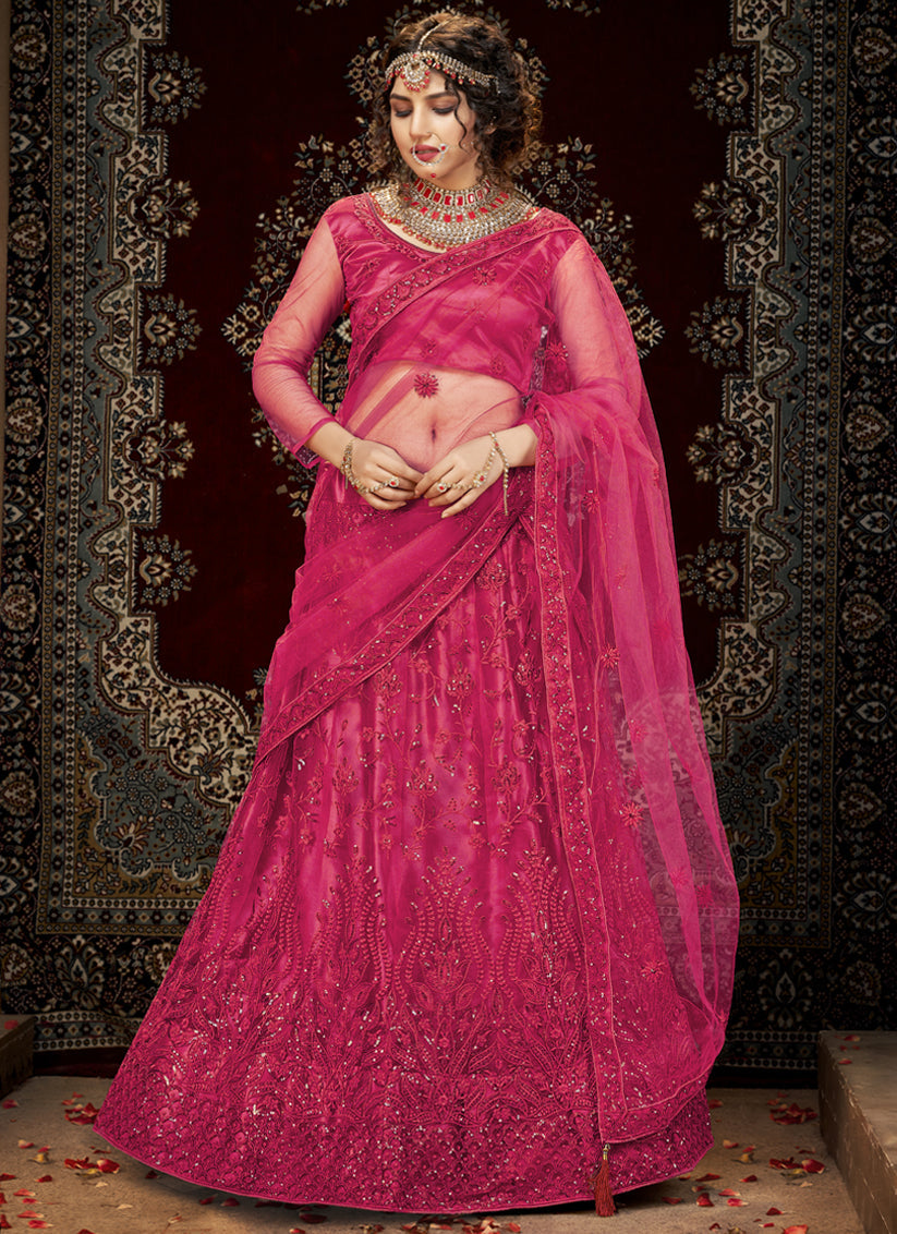 Fuchsia Net Embroidered Designer Lehenga Choli
