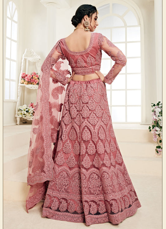 Dashing Old Rose Net Embroidered Designer Lehenga Choli