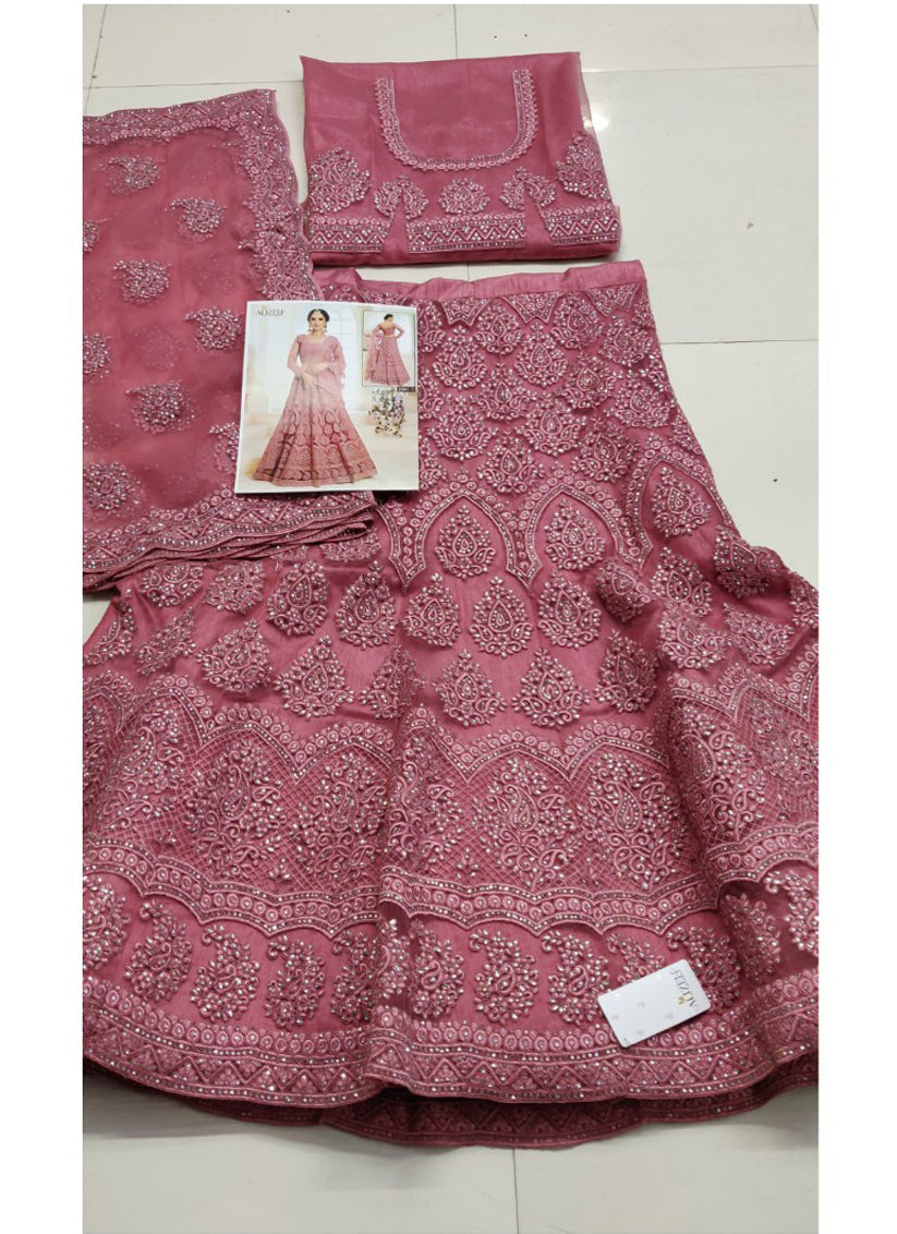 Dashing Old Rose Net Embroidered Designer Lehenga Choli