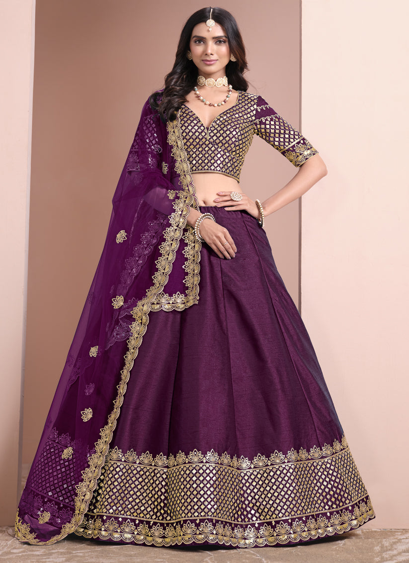 wine art silk embroidered lehenga choli for wedding