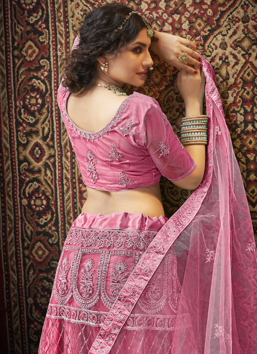Hot Pink Net Embroidered Designer Lehenga Choli