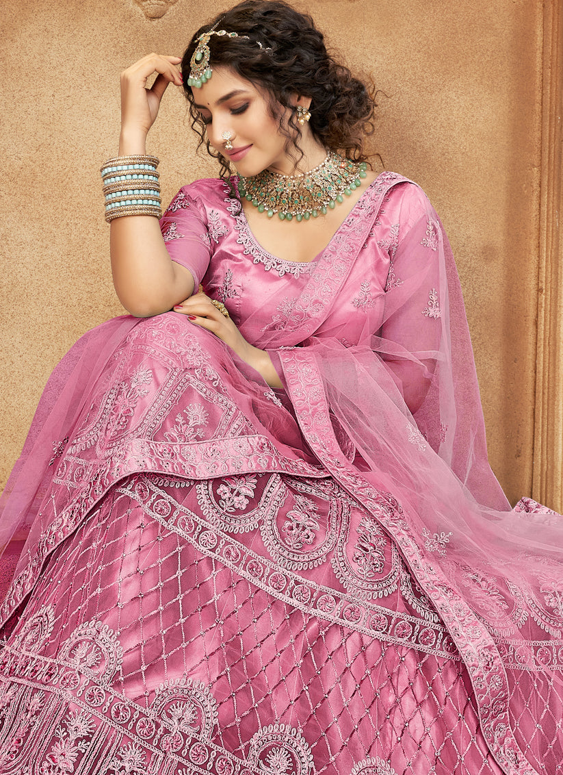 Hot Pink Net Embroidered Designer Lehenga Choli