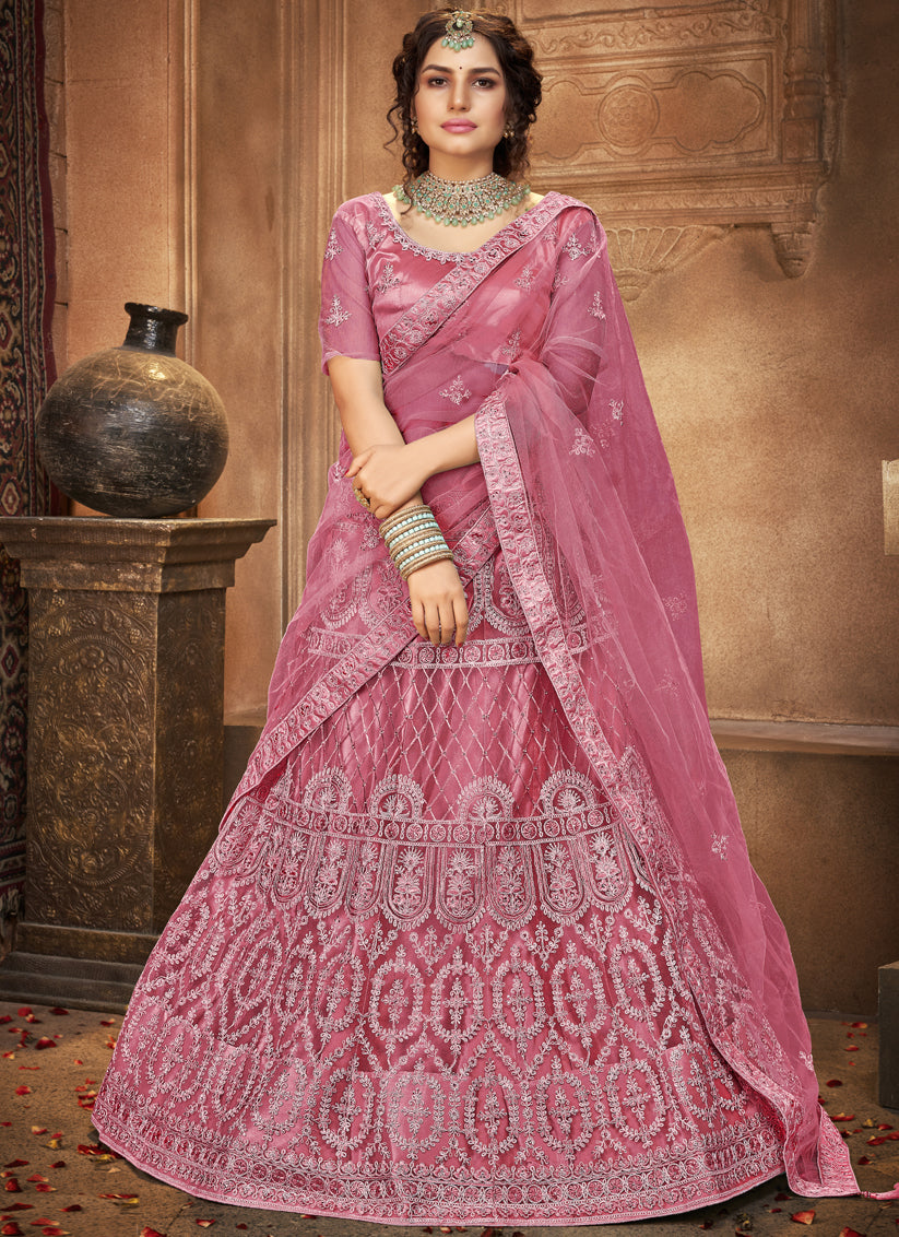 Hot Pink Net Embroidered Designer Lehenga Choli