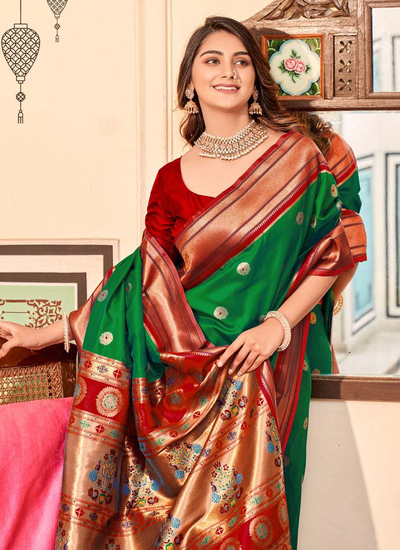 Forest Green Peshwai Paithani Silk Woven Saree