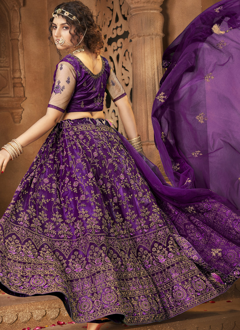 Purple Net Embroidered Designer Lehenga Choli