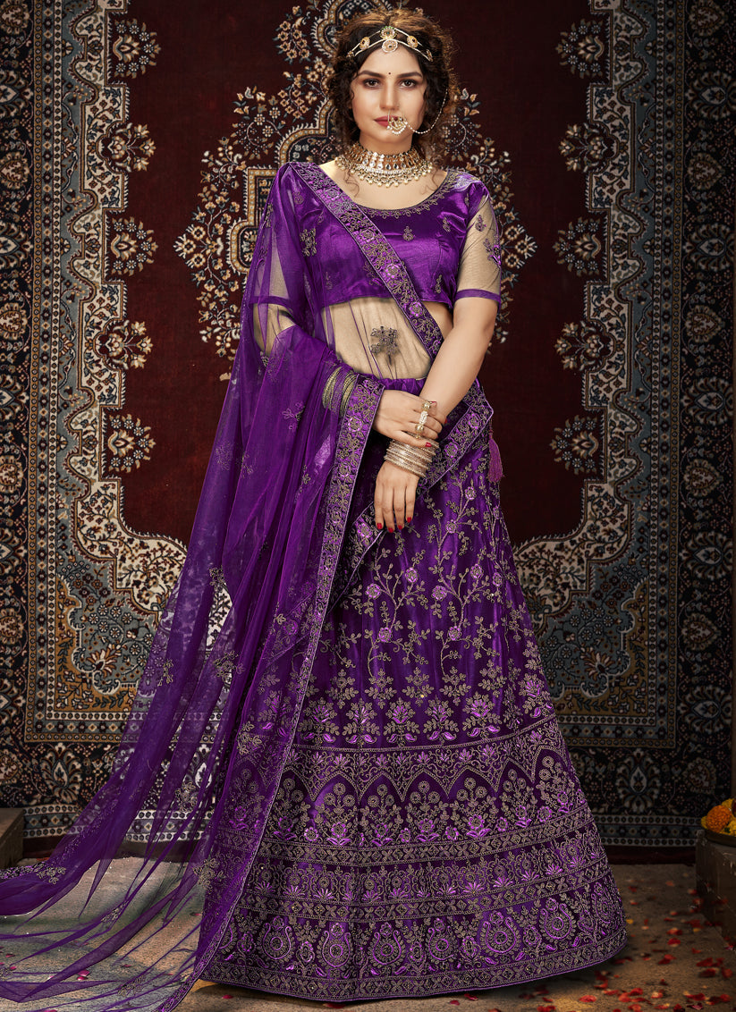 Purple Net Embroidered Designer Lehenga Choli