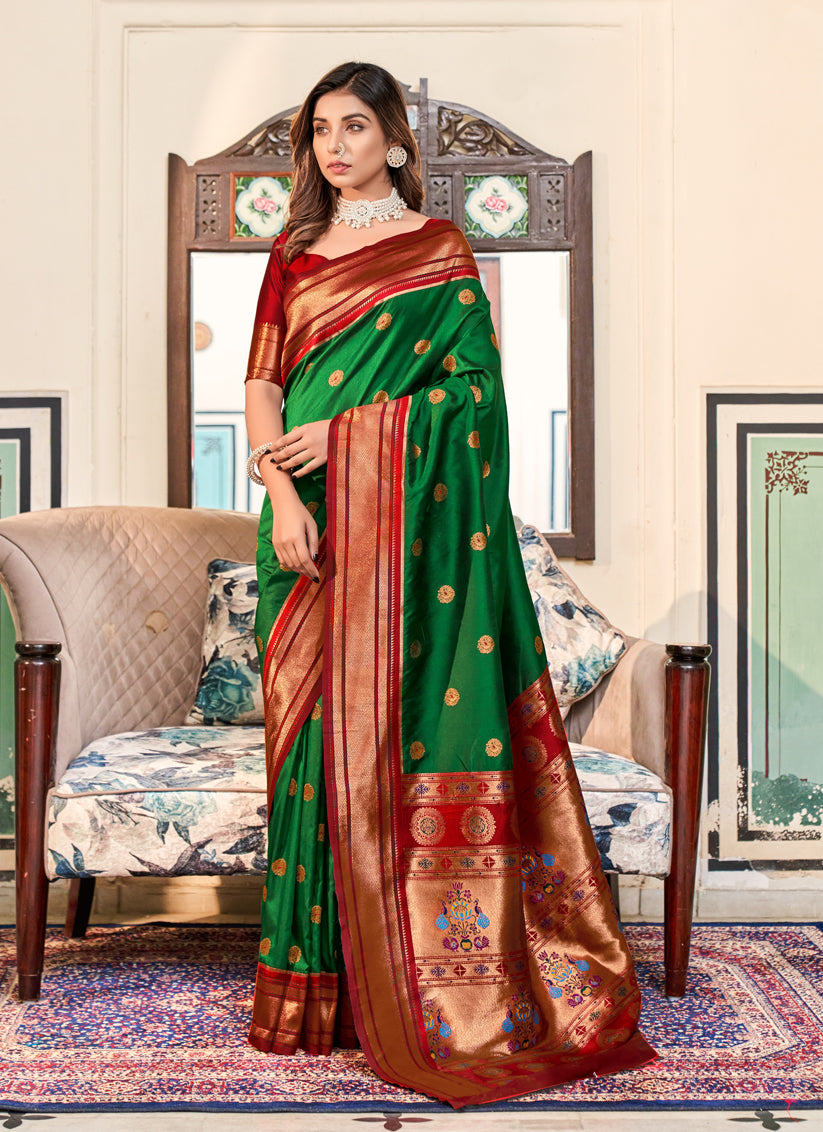 Forest Green Peshwai Paithani Silk Woven Saree
