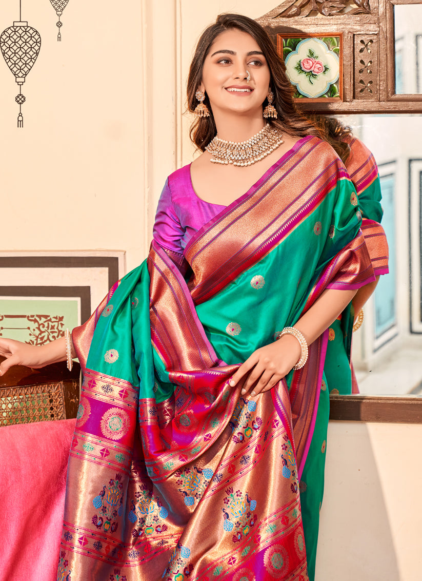 Rama Green Peshwai Paithani Silk Woven Saree
