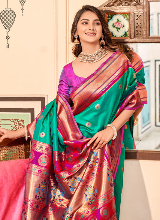 Rama Green Peshwai Paithani Silk Woven Saree