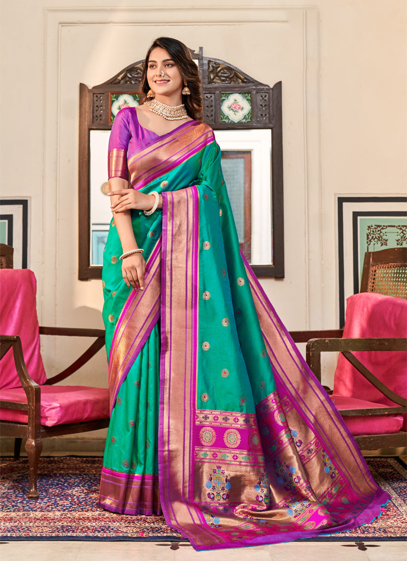 Rama Green Peshwai Paithani Silk Woven Saree