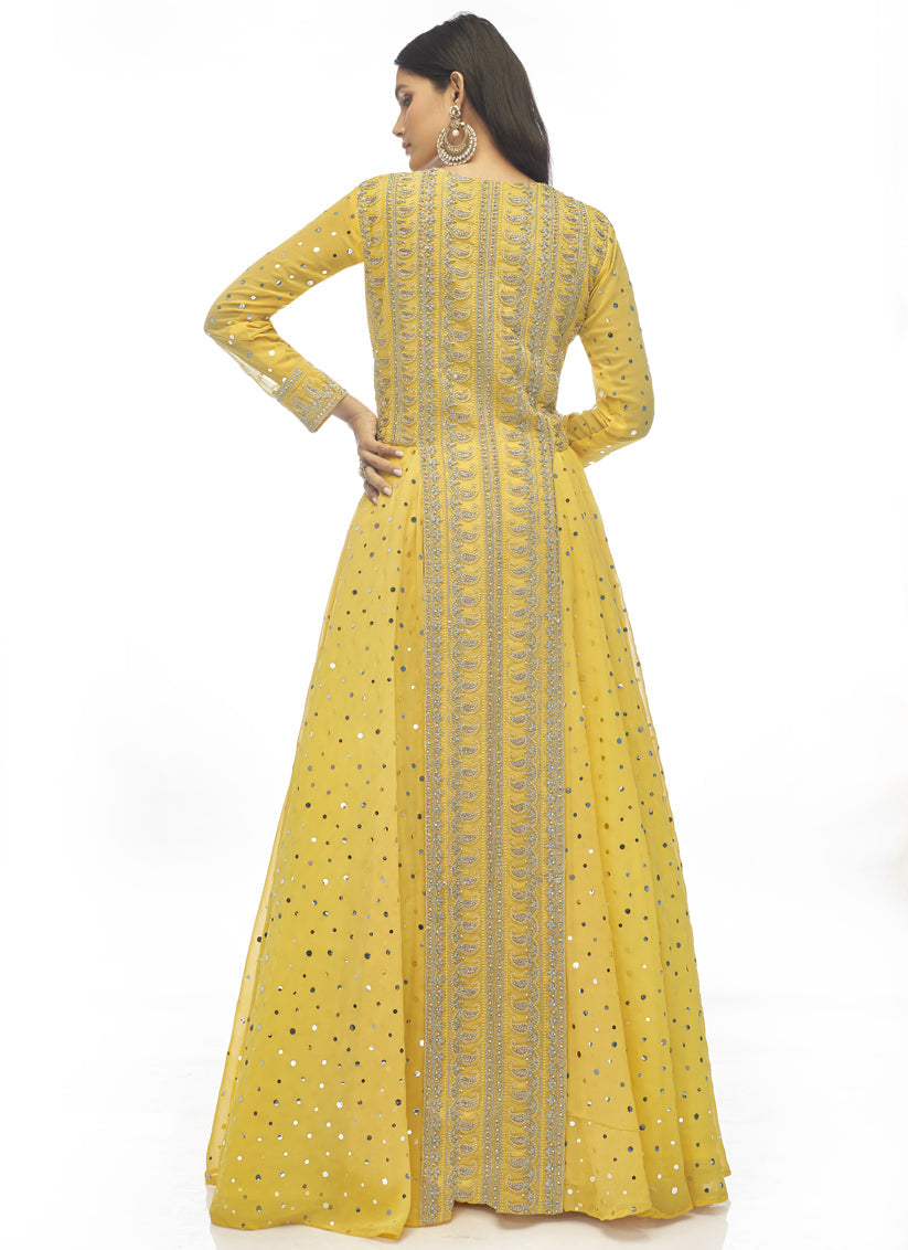 Yellow Georgette Designer Lehenga Kameez Set