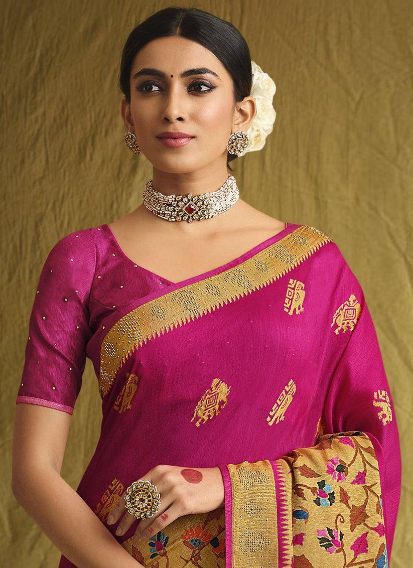 Magenta Brasso Swarovski Work Wedding Saree