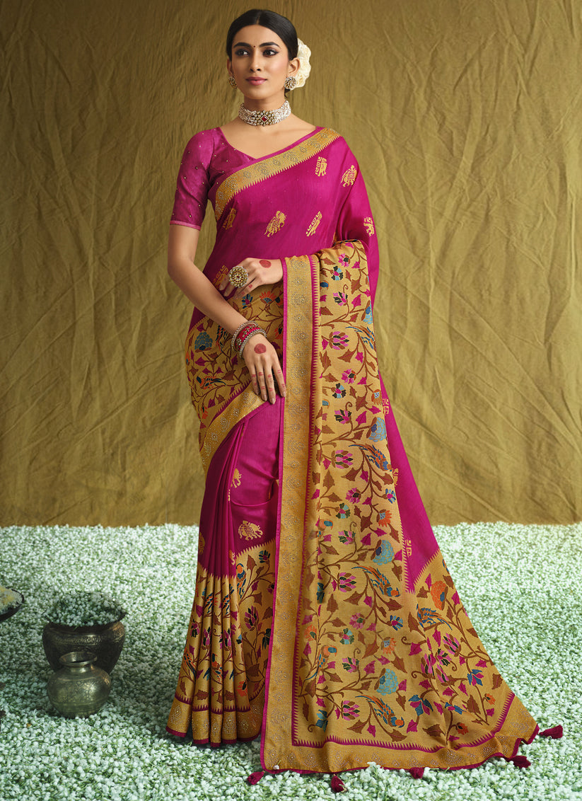 Magenta Brasso Swarovski Work Wedding Saree