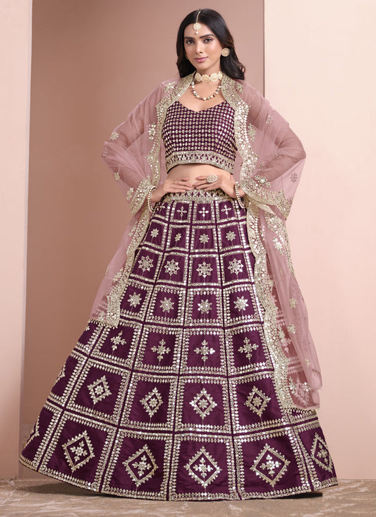 burgundy art silk embroidered lehenga choli with net dupatta