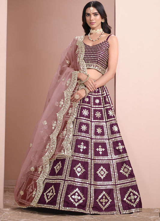 burgundy art silk embroidered lehenga choli with net dupatta