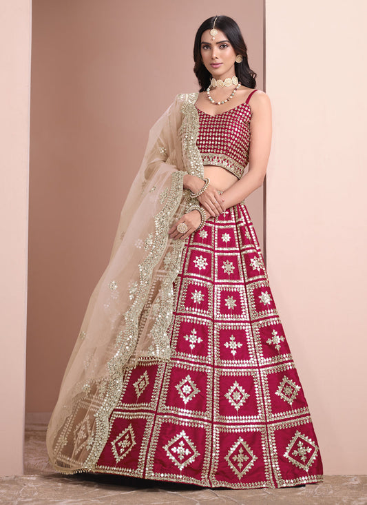 maroon art silk embroidered lehenga choli with net dupatta