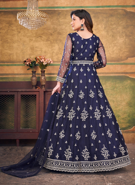 Midnight Blue Net Embroidered Anarkali Dress