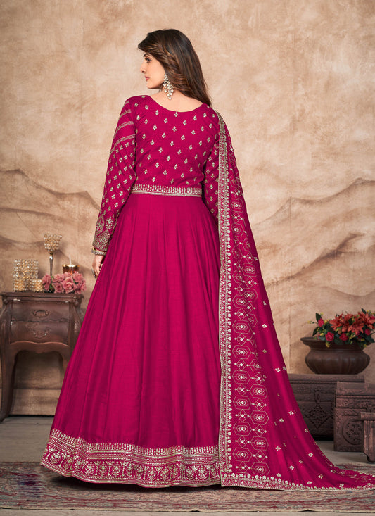Raspberry Pink Art Silk Embroidered Anarkali Suit