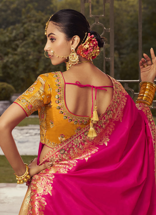 Graceful Multicolor Banarasi Silk Handwork Bridal Lehenga Choli Set