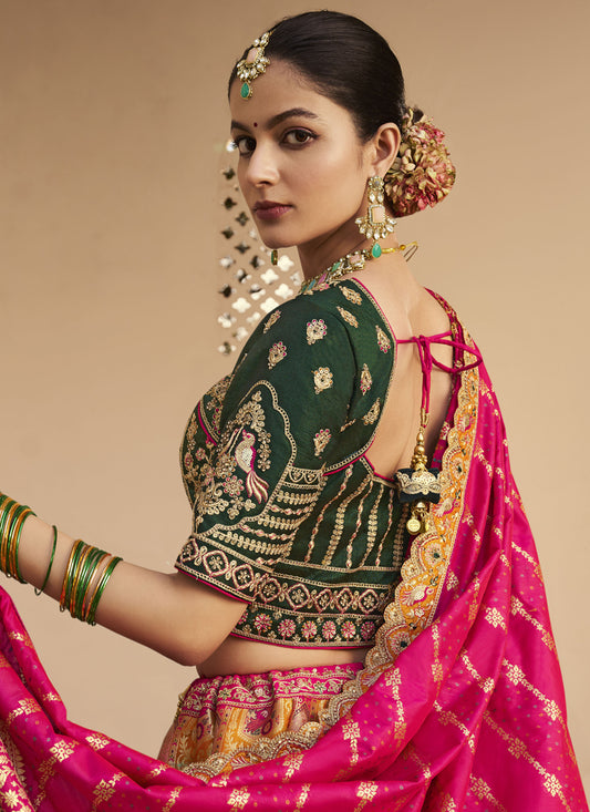 Luxurious Mustard Yellow Banarasi Silk Handwork Bridal Lehenga Choli Set