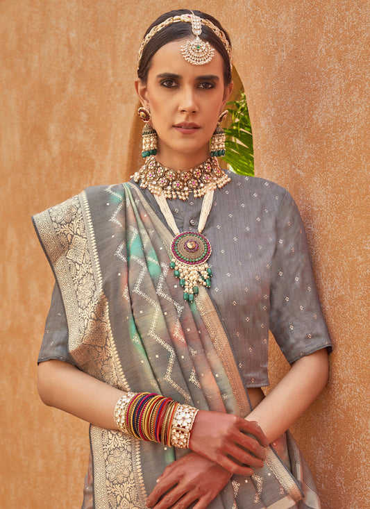 Multicolor Silk Embellished Festival Saree