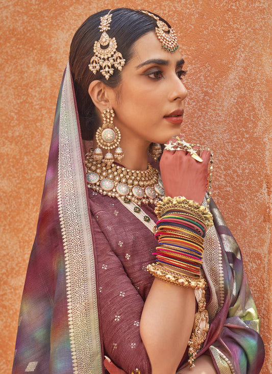 Multicolor Silk Embellished Festival Saree