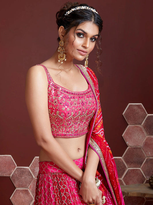 Marvelous Pink Pure Chinnon Silk Embroidered Wedding Lehenga Choli