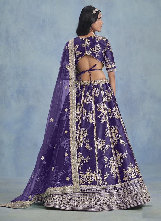 Captivating Violet Art Silk Sequins Embroidered Lehenga Choli Set
