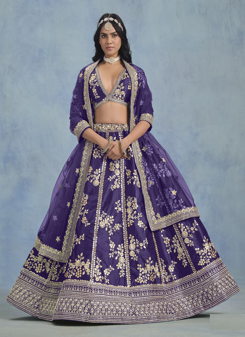 Captivating Violet Art Silk Sequins Embroidered Lehenga Choli Set