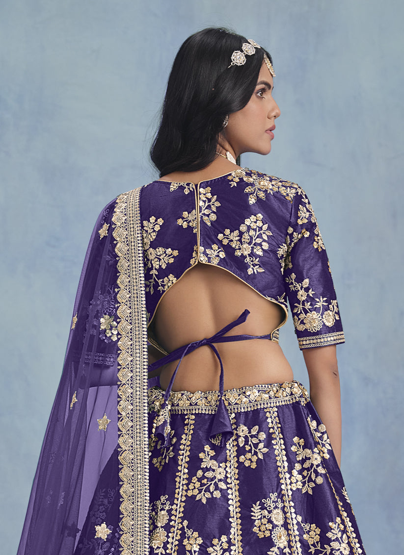 Captivating Violet Art Silk Sequins Embroidered Lehenga Choli Set