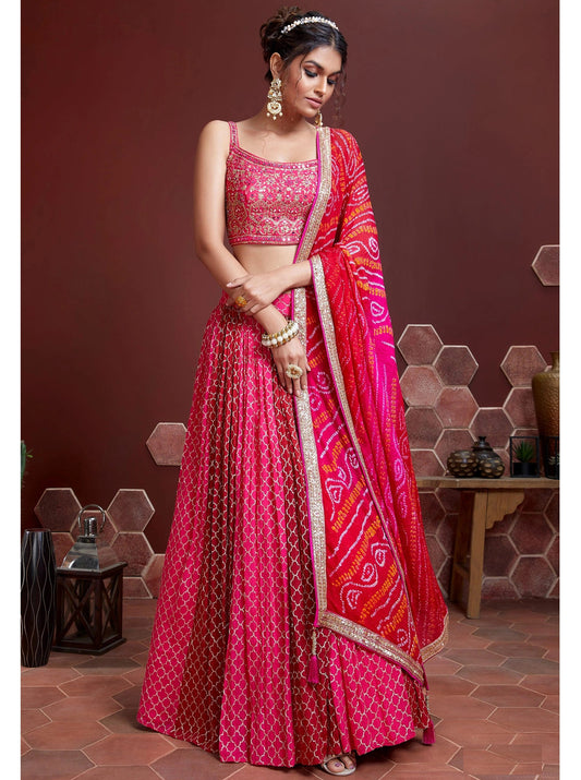 Marvelous Pink Pure Chinnon Silk Embroidered Wedding Lehenga Choli