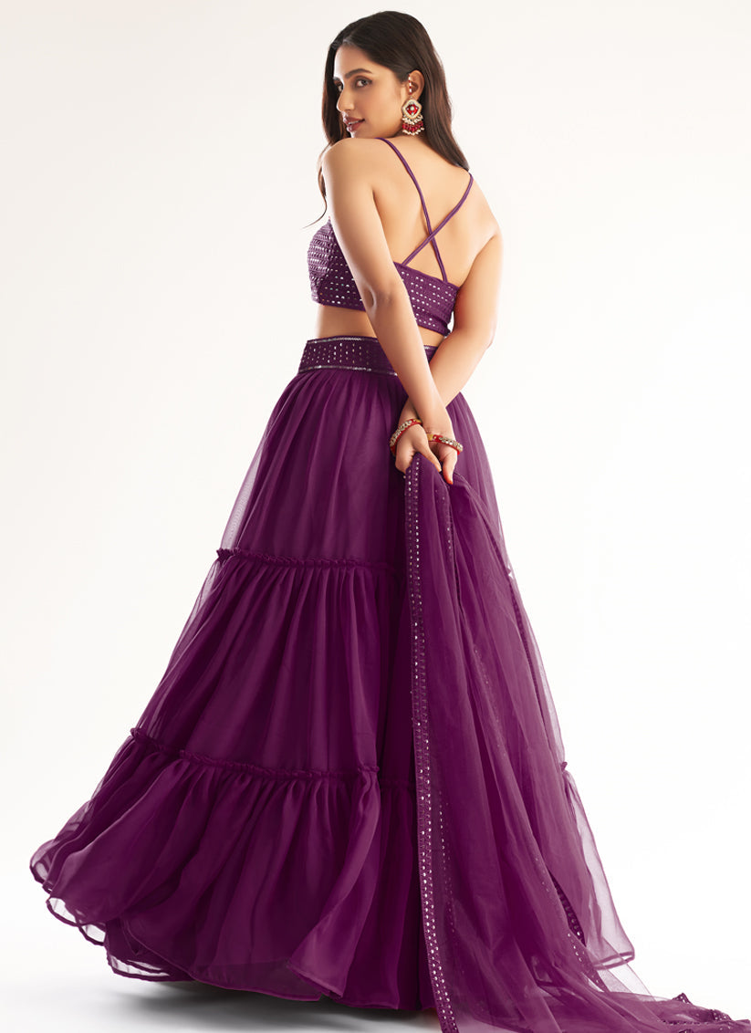 Plum Pure Georgette ReadyMade Lehenga Choli