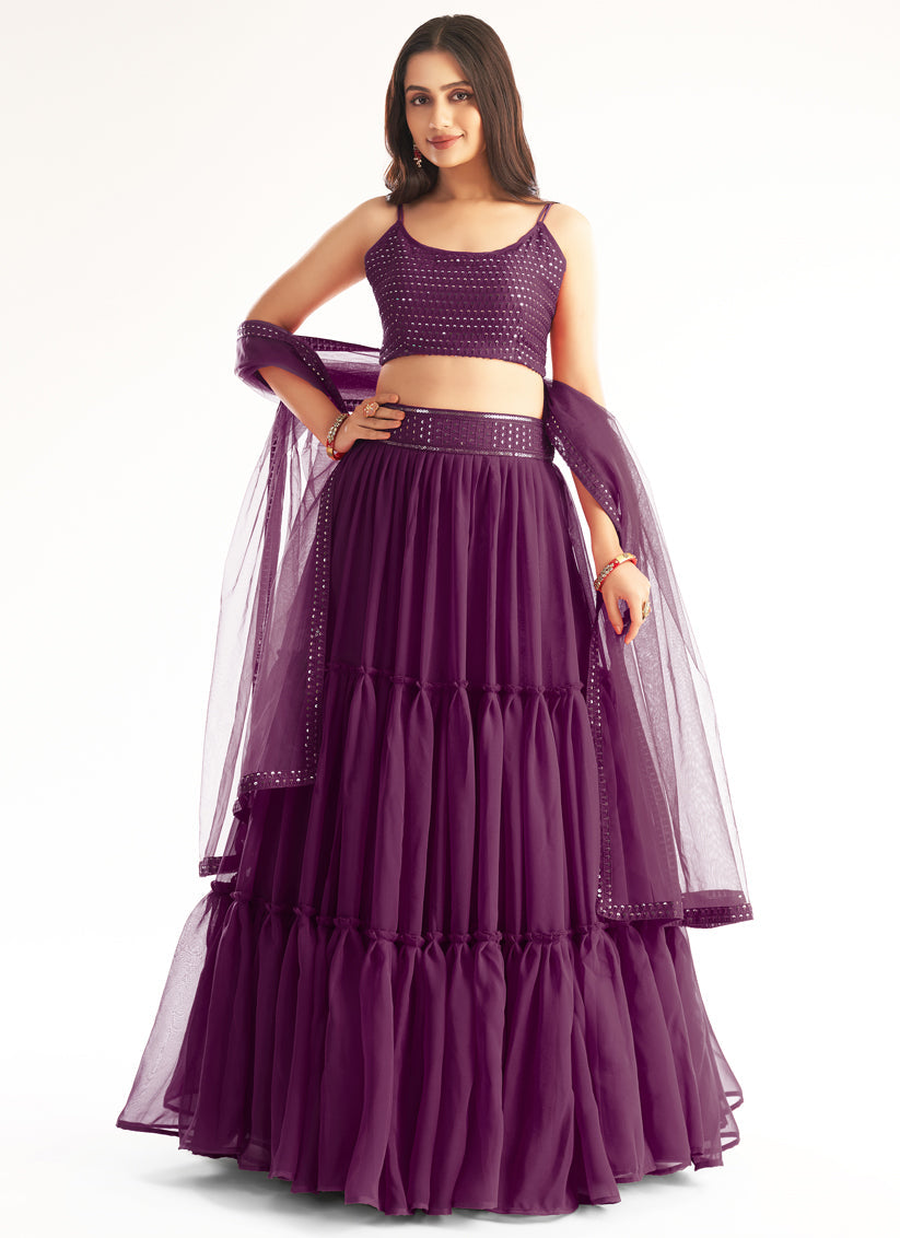 Plum Pure Georgette ReadyMade Lehenga Choli