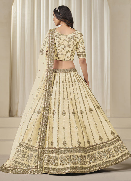 Sweet Cream Art Silk Heavy Embroidered Lehenga Choli Set