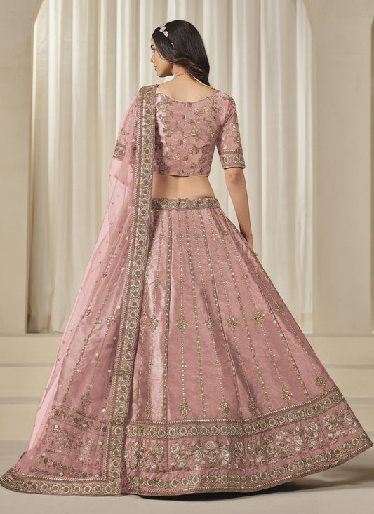 Adorable Coral Pink Art Silk Heavy Embroidered Lehenga Choli Set