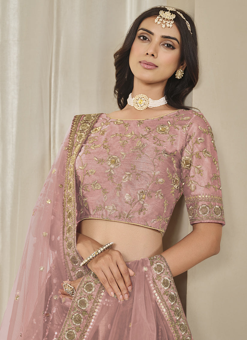 Adorable Coral Pink Art Silk Heavy Embroidered Lehenga Choli Set