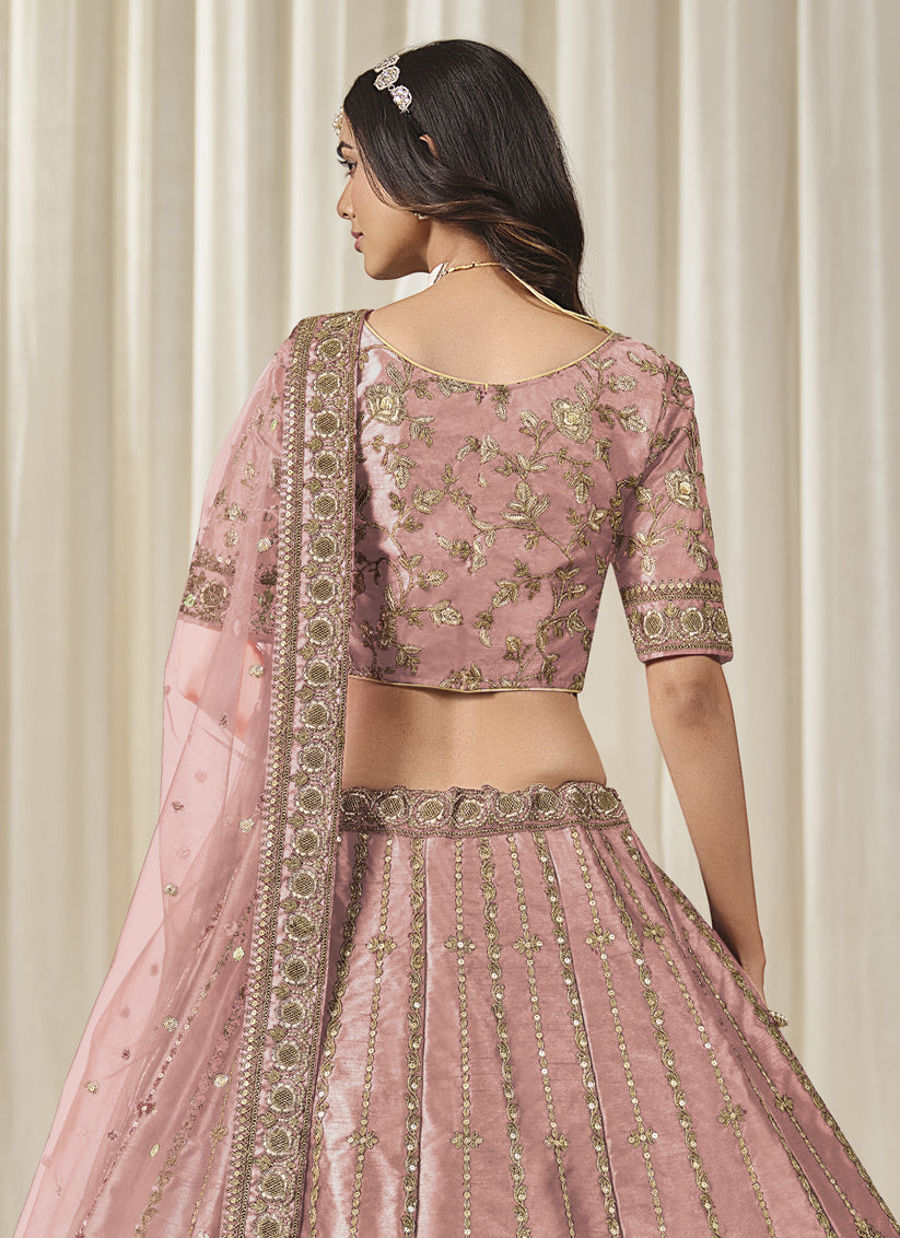 Adorable Coral Pink Art Silk Heavy Embroidered Lehenga Choli Set