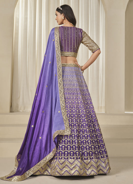 Ravishing Purple Heavy Embroidered Premium Chinnon Silk Lehenga Choli Set