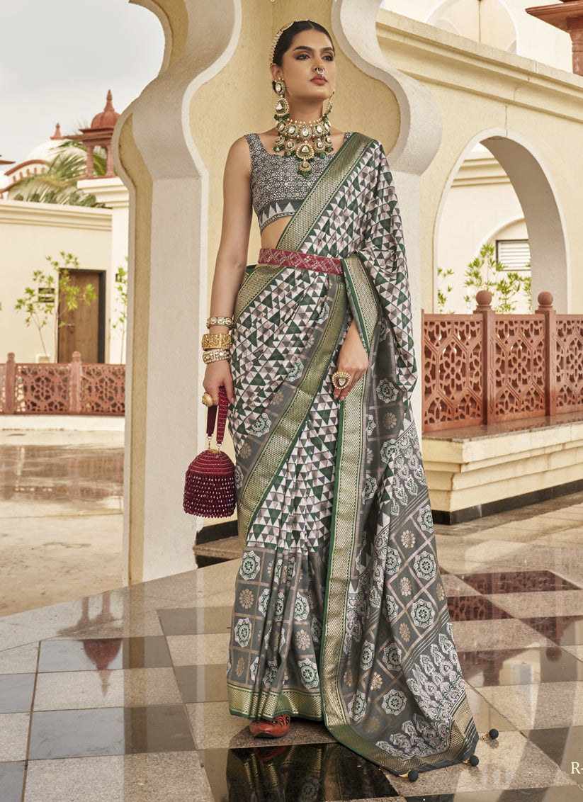 Grey Silk Digital Printed Saree