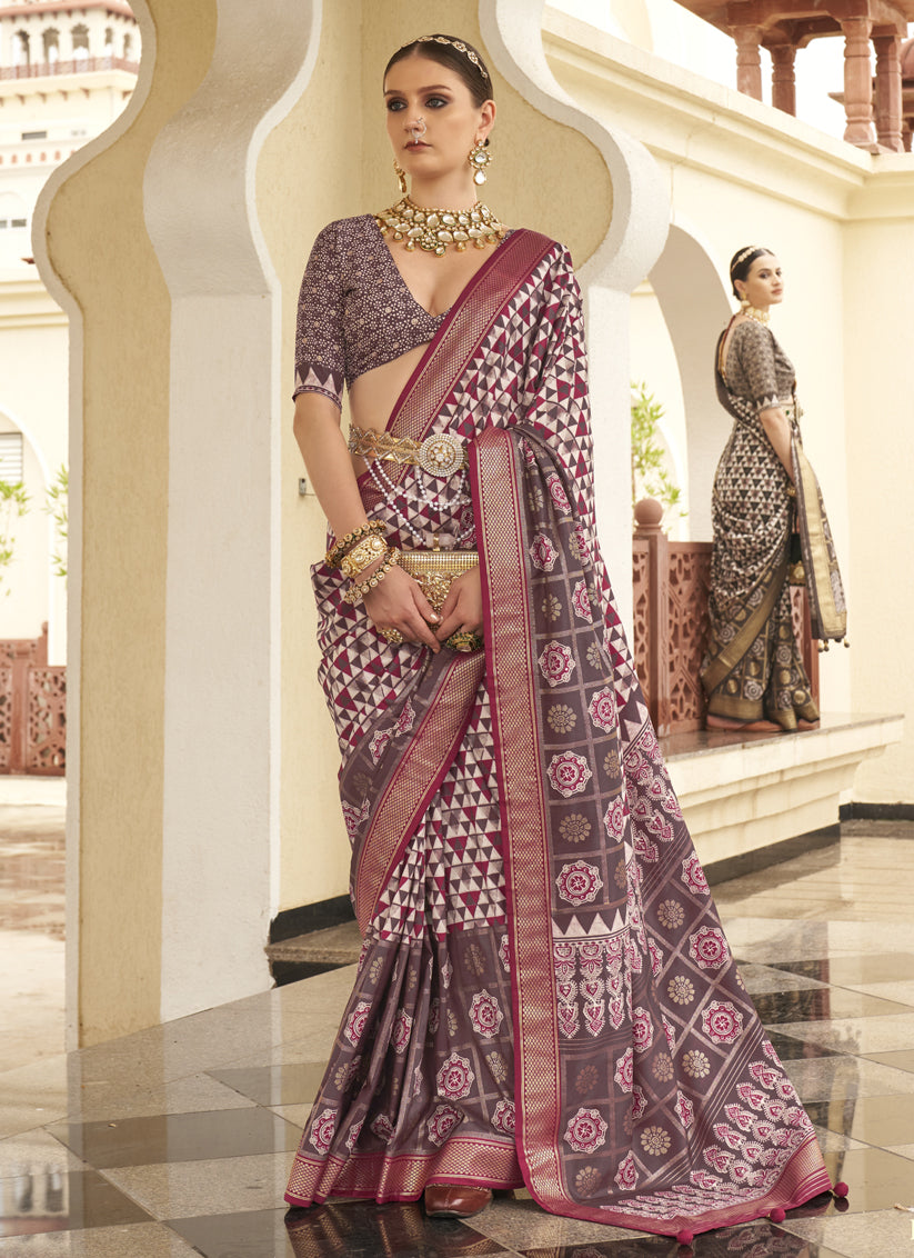 Maroon Silk Digital Printed Saree