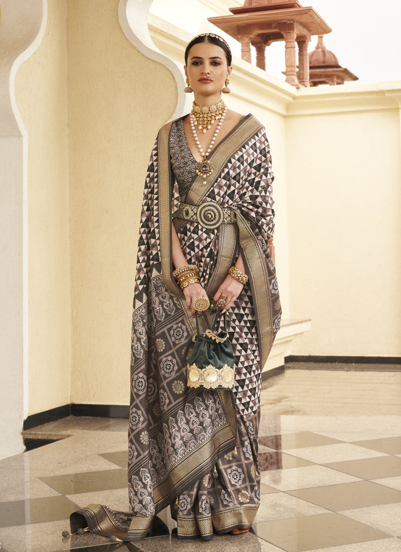 Grey Silk Digital Printed Saree