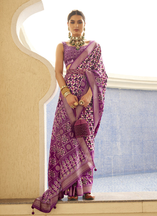 Magenta Silk Digital Printed Saree