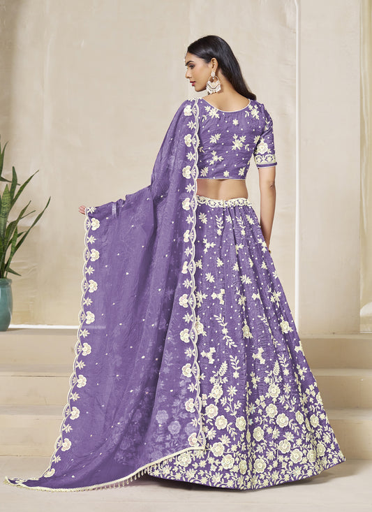 Lovely Lavender Crush Organza Heavy Embroidered Lehenga Choli Set for Wedding
